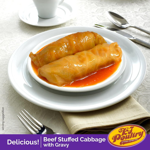 (1 Pack) KJ Poultry Kosher for Passover Gluten Free Meals, Beef Stuffed Cabbage Rolls in Gravy Prepared Entree Fully