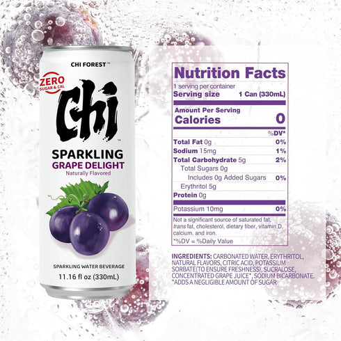 0 0 11.16 oz* 24 CHI FOREST Grape Delight sparkling water, Sugar Carolies, fl