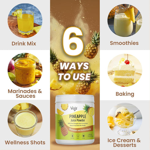 14 Oz Vegs Pineapple Juice Powder - Freeze Dried Organic Pineapple Powder with Bromelain & Antioxidants - Sugar-Free