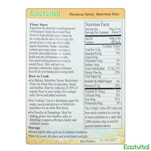 -1 Lbs, 454g EASTVITAL Himalayan Tartary Buckwheat Flour Buckwheat Flour Gluten free, Antioxidants with Bitter Taste