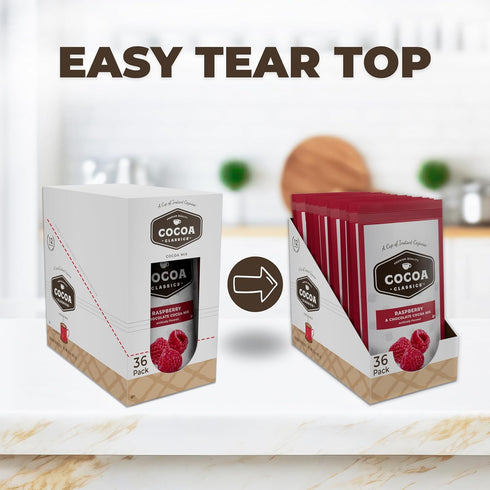 1.25oz Packets (Pack 36) Cocoa Classics Raspberry Cocoa Mix, Hot Chocolate, Made with Nonfat Milk, Just Add Hot Water