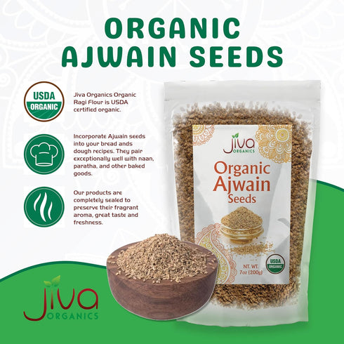 Jiva Organics Organic Ajwain Seeds 7 Ounce Bag - Whole Carom Seed, 100% Natural & Non-GMO Ajamo