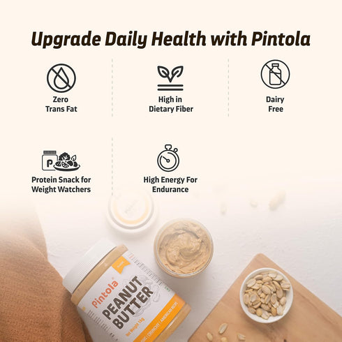350g 26g 7.2g B3, Pintola Classic Peanut Butter Creamy - Original American Recipe with High Protein & Fiber, Premium