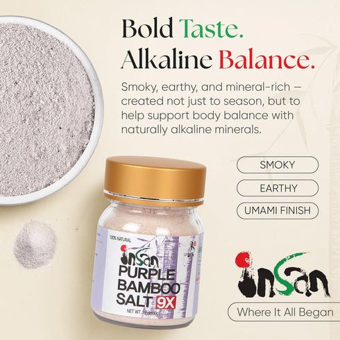 9X 60g Insan Bamboo Salt Roasted Korean Wellness Mineral Salt - Alkaline Sea Salt Powder for Cooking, Cleansing, Detox