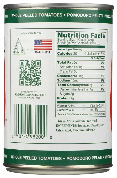 14.5 OZ SAN MERICAN TOMATO No Salt Added Whole Peeled Tomatoes