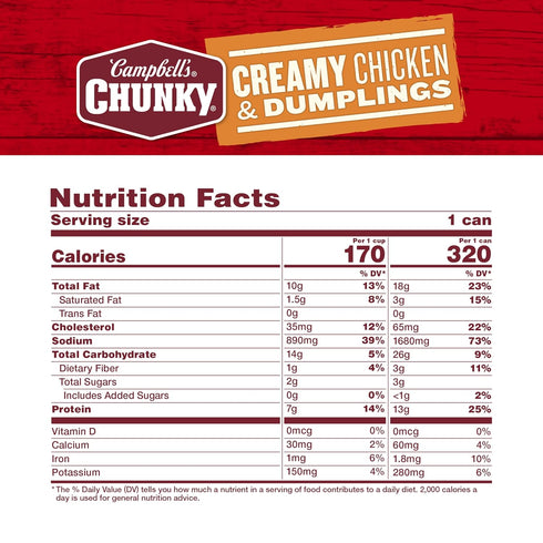 16.3 Oz 8) Campbell's Chunky Soup, Creamy Chicken and Dumplings Soup, Can (Case