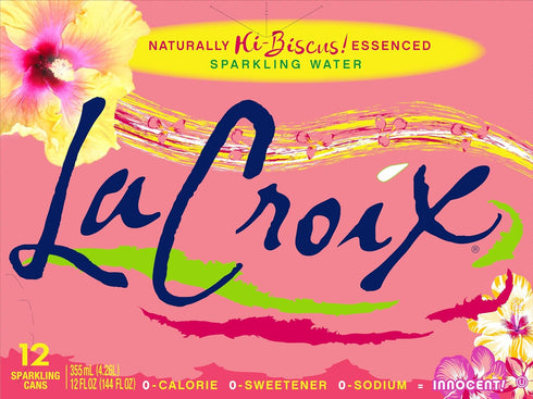 12-fluid 12-cans La Croix Hi-Biscus! essenced sparkling water, ounce cans, in box