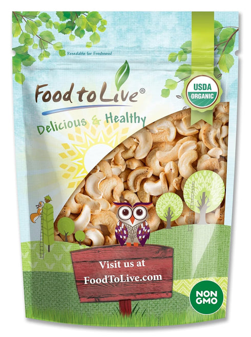 Food to Live Organic Dry Roasted Cashew Pieces, 2 Pounds Unsalted, Non-GMO,