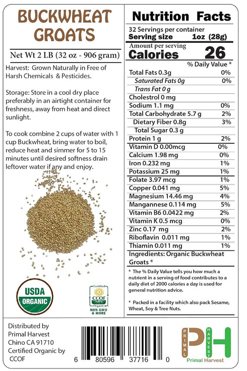 (1LB) Certified Organic Hulled Buckwheat Groats,Non-GMO, Raw, Vegan, Bulk