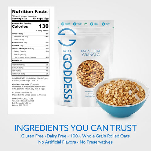 Pack 10oz (3-Pack Greek Goddess Gourmet Granola Variety Baklava Bliss, Harvest, & Maple Oat with Nuts, Honey, Maple