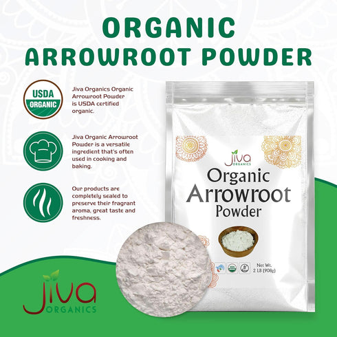 2 Jiva Organics Organic Arrowroot Flour (Powder) Pound Bag - Raw, Non-GMO, Gluten Free