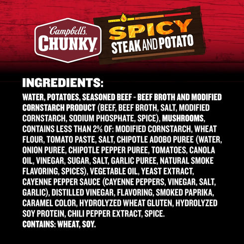 18.8 oz 12) Campbell's Chunky Soup, Spicy Steak and Potato Soup, Can (Case