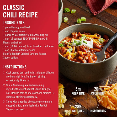 Packet, 1.25 oz McCormick Chili Seasoning Mix Mild