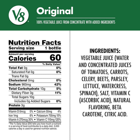 V8 100% 12 oz (12 Pack) Original Vegetable Juice, fl Bottle
