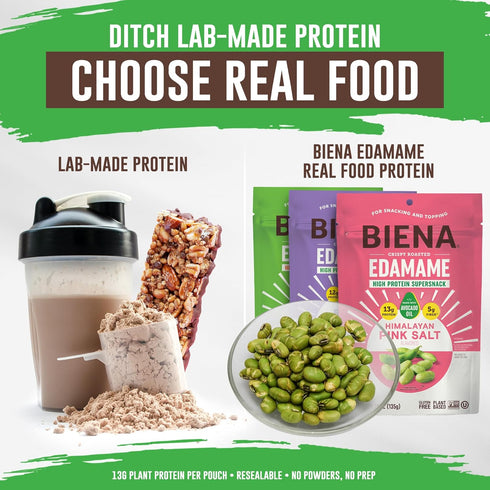 12g-13g 3-Pack 4.75oz Pack Biena Crispy Roasted Edamame Beans Snack High Protein Snack for Adults & Kids, Protein per
