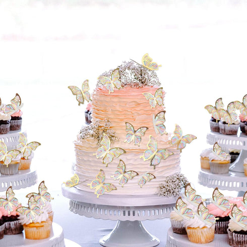Ercadio 30 Pack 3D Butterfly Cake Toppers - Gold, Waterproof Mix Sizes, Cupcake Picks for Baby Shower, Party