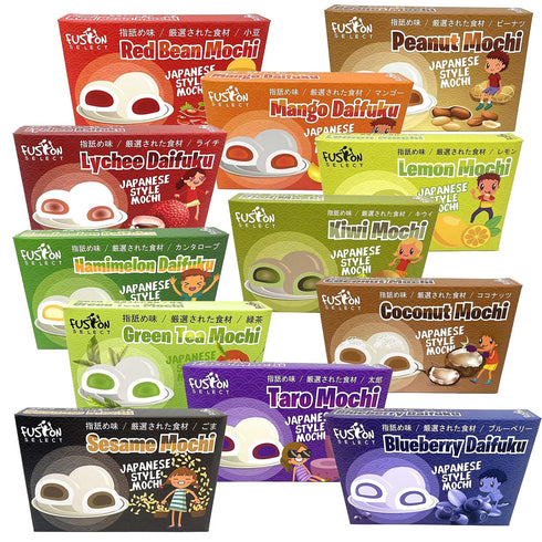 Fusion Select Mochi Daifuku Snacks, Traditional Japanese Rice Cakes with Filling, Chewy and Soft Texture (Sesame)
