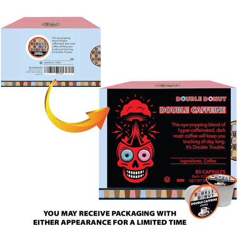 80 Count Double Donut Coffee High Caffeine Coffee Pods, Extra Strong Double Caffeine Coffee Cups for Keurig K Cup