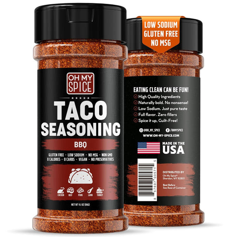 Taco Seasoning Mix BBQ Rub - Gluten Free & Low Sodium Mexican Seasoning Blend for Tacos, Fajitas, and Burritos (4.1oz)