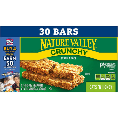30 22.35 oz (15 Nature Valley Crunchy Granola Bars, Oats 'n Honey, Ct, Pouches)