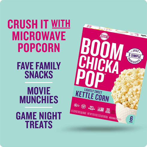 (6) 3.29 oz. Angie's BOOMCHICKAPOP Lightly Sweet Kettle Corn Microwave Popcorn, bags