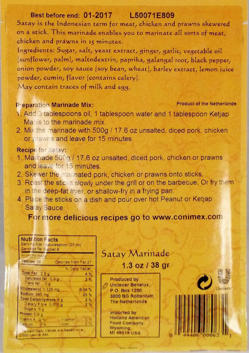 Conimex 1.3 oz 38 Satay Marinade Mix Indonesian Pork and Chicken / g