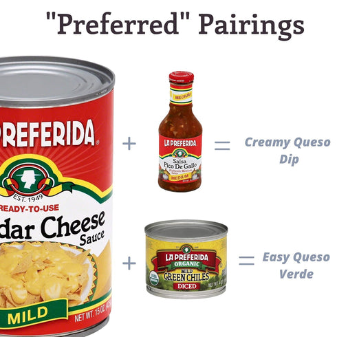 15oz. (Pack 6) La Preferida Mild Cheddar Cheese Sauce (Velvety, Ready-to-Pour Canned Cheese) for Nachos, Tacos, Dips