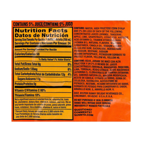 6.75 24 Count,Bottle SunnyD Tangy Original Orange Flavored Citrus Punch, Fluid Ounce