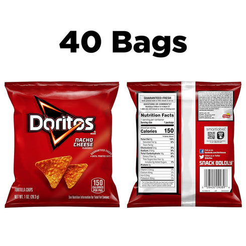 1 (Pack 40) Doritos Flavored Tortilla Chips, Nacho Cheese, Ounce