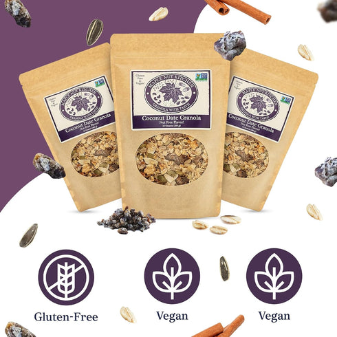 3 Pack Maple Nut Kitchen Coconut Date Granola, Gluten-Free, Vegan & Nut-Free Granola with Certified Oats, Pumpkin