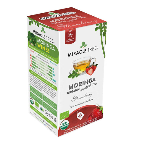 Miracle Tree Organic Moringa Superfood Tea, 25 Sealed Bags, Strawberry