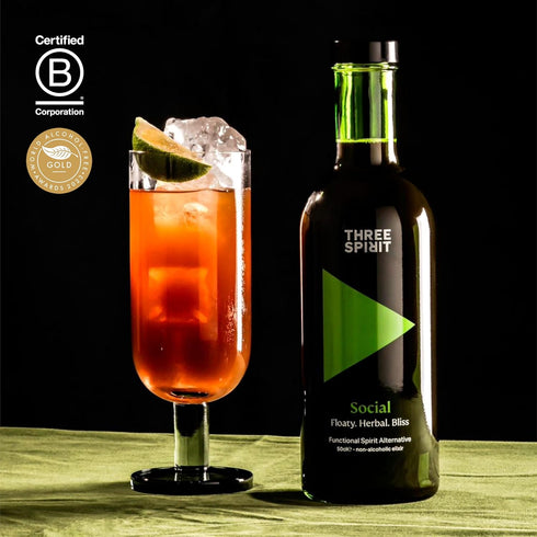 50cl Three Spirit Non-Alcoholic Alternative Spirit - The Social, | Adaptogens, Cacao, Damiana & Lion's Mane | Active