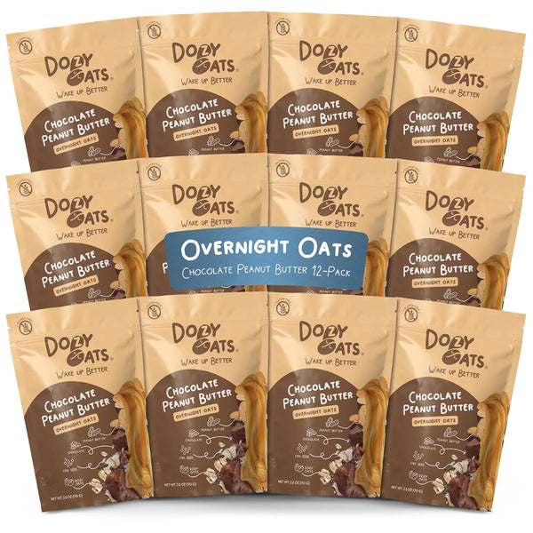Dozy Oats Overnight Oatmeal Packets, Chocolate Peanut Butter Multipack with Rolled Oats,