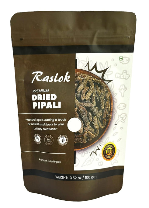 Raslok Dried Pippali Indian Long Pepper Whole, 3.52 oz - 100gm, Organic Whole Black Pepper, Multipurpose Seasoning