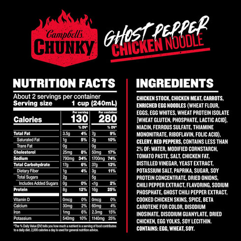 18.6 oz (12 Pack) Campbell's Chunky Ghost Pepper Chicken Noodle Soup, Can