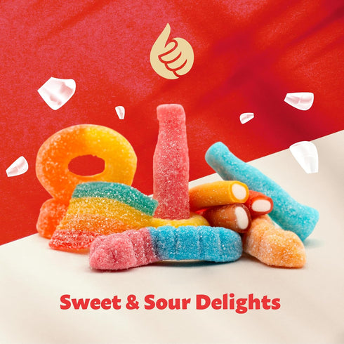 Gummy 2-Pound Gummies Candy Mix | Bag | Peach Rings, Pencil Bites, Neon Worms, Bottles, Belts | Sweet & Sour for Candy