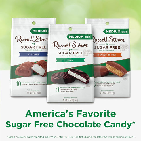 4.5 oz. RUSSELL STOVER Sugar Free Dark Chocolate Mint Patties Candy, bag