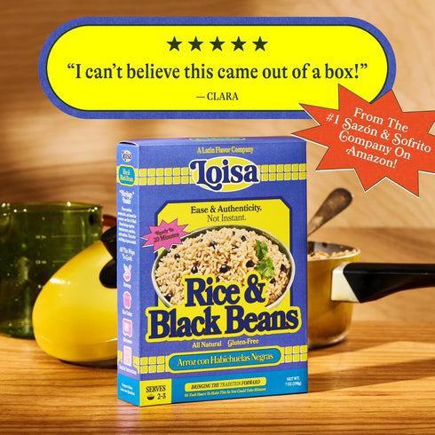 7 oz, Pack 6 Loisa Rice & Black Beans, Premium Latin Rice & Beans, Non-GMO, No MSG, No Artificial Flavors, No