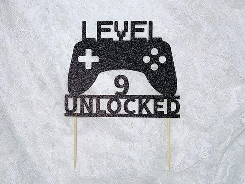 Level 9 Unlocked Cake Topper, Video Game Cake Topper for 9th Birthday Party Decoration