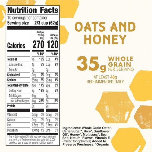 22 oz Cascadian Farm Organic Granola, Oats and Honey Cereal, Resealable Pouch, Family Size