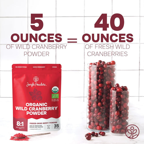 5 Jungle Powders Wild Cranberry Powder Organic Ounces, USDA Certified Freeze Dried Organic Cranberries Powder