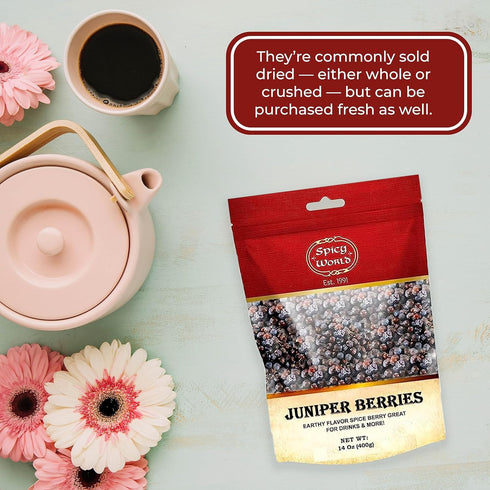 Spicy World 3.5 Juniper Berries Whole Ounce Bag- Pure - Great for Cooking, Drinks, Tea & More!