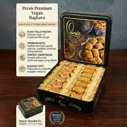 Persis 1.57 Lb (710g) Set (32 Vegan Baklava Gift Box | Christmas, New Year Sweets | Baklava Pastry with Cashew, Almond