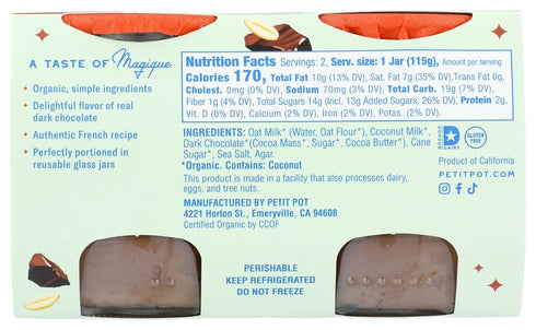 8 (2 Pack) Petit Pot | Organic French Dessert | Plant-Based Oatmilk Chocolate | Gluten-Free | Kosher | Ready-to-Eat |