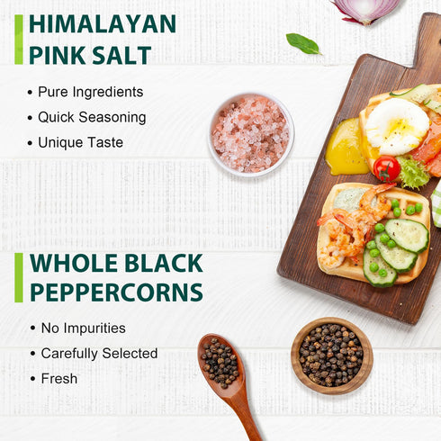 39 oz 18 oz, Set Soeos Himalayan Pink Salt Coarse + Organic Black Peppercorns Salt for Grinder Refill, Salt