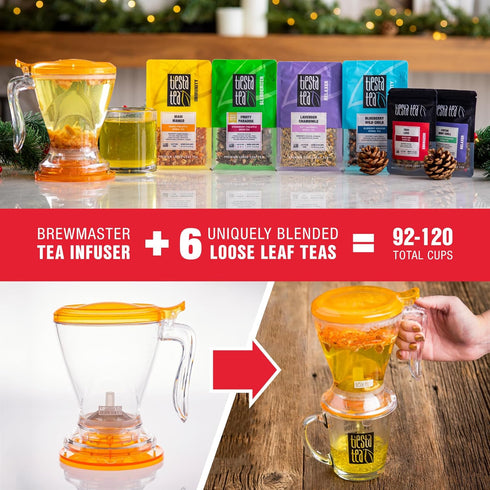 16oz Tiesta Tea Ultimate Live Loose Leaf Kit, Tea Starter Kit with High to Non-Caffeinated Blends, Hot & Iced Brews