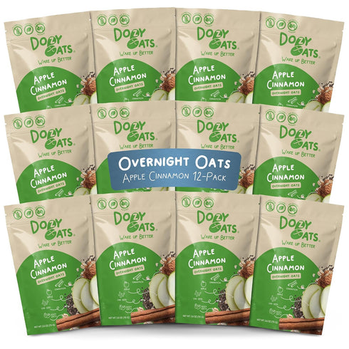 Dozy Oats Overnight Oatmeal Packets, Apple Cinnamon Multipack with Rolled Oats, Chia