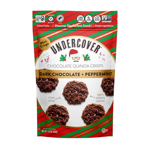 7-Pack, 3oz Undercover Snacks Chocolate Quinoa Crisps - Dark Chocolate + Peppermint | Bags of Mini Crisps | Gluten