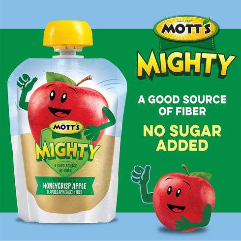 3.2 Oz 48 Count (4 Packs 12), Mott's Mighty Honeycrisp Apple Applesauce, Clear Pouches, of No Sugar Added, Good Source