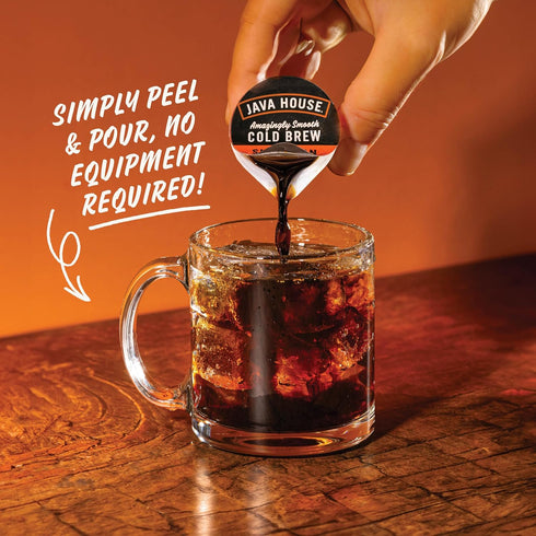 JAVA HOUSE Dark Roast Sumatran Cold Brew Pods, Instant Coffee Concentrate, (6 Count) Peel and Pour Pods Hot or Iced